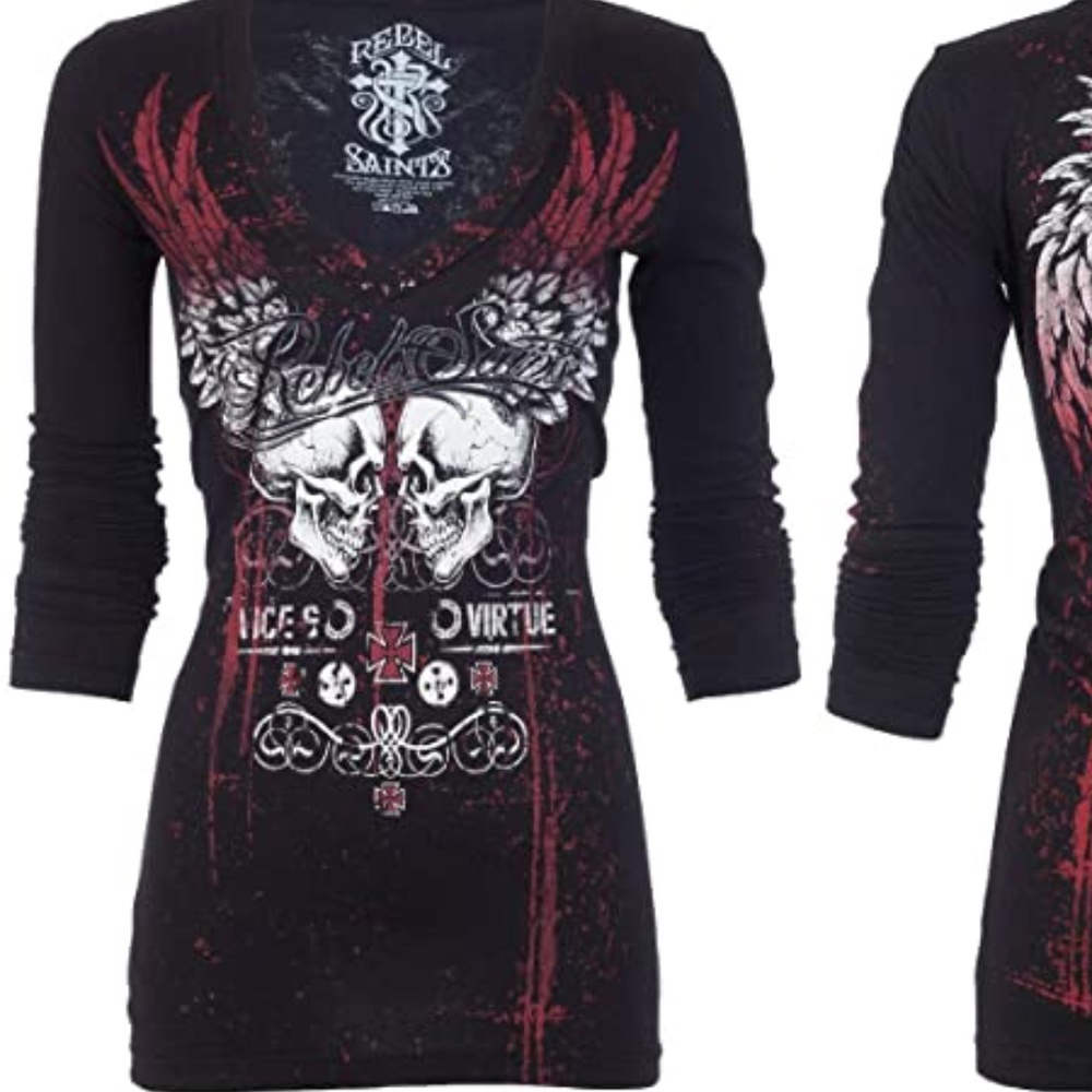 Affliction Rebel Saint LS Biker Skull Shirt/Dress